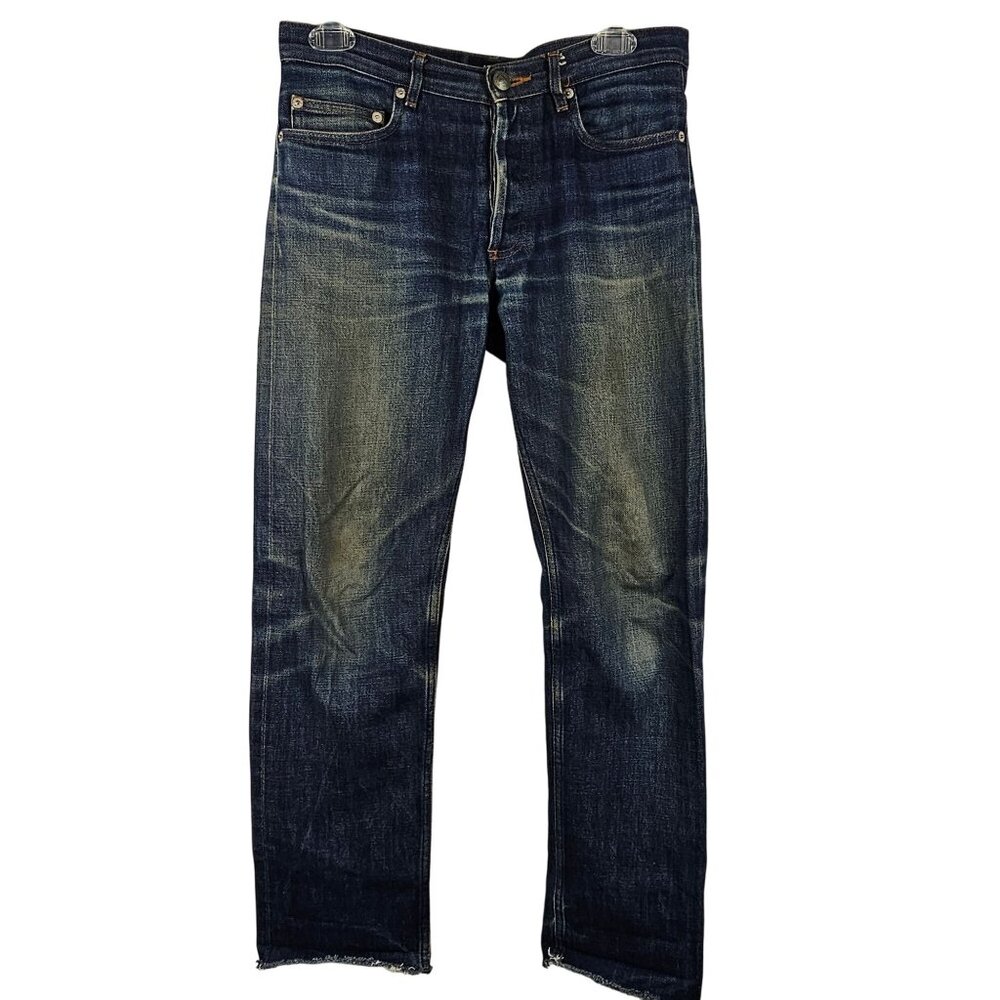 Mens 28 Denim Straight Leg Jeans Raw Hem Casual Street Workwear Outdoor Western